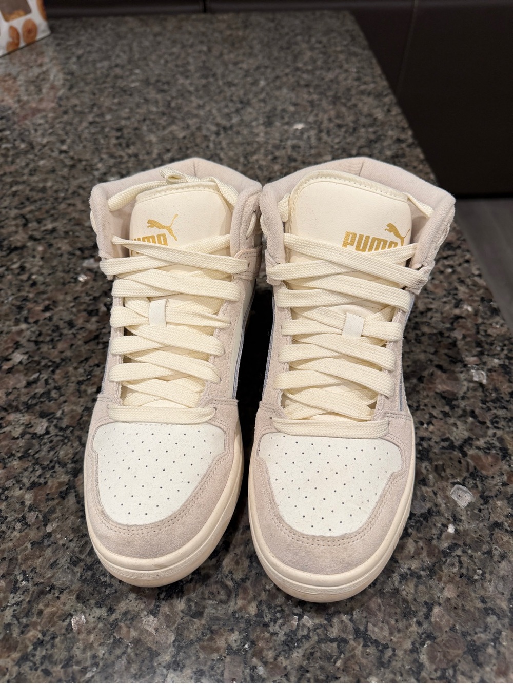 Puma Cream and Beige Mid-Top Sneakers